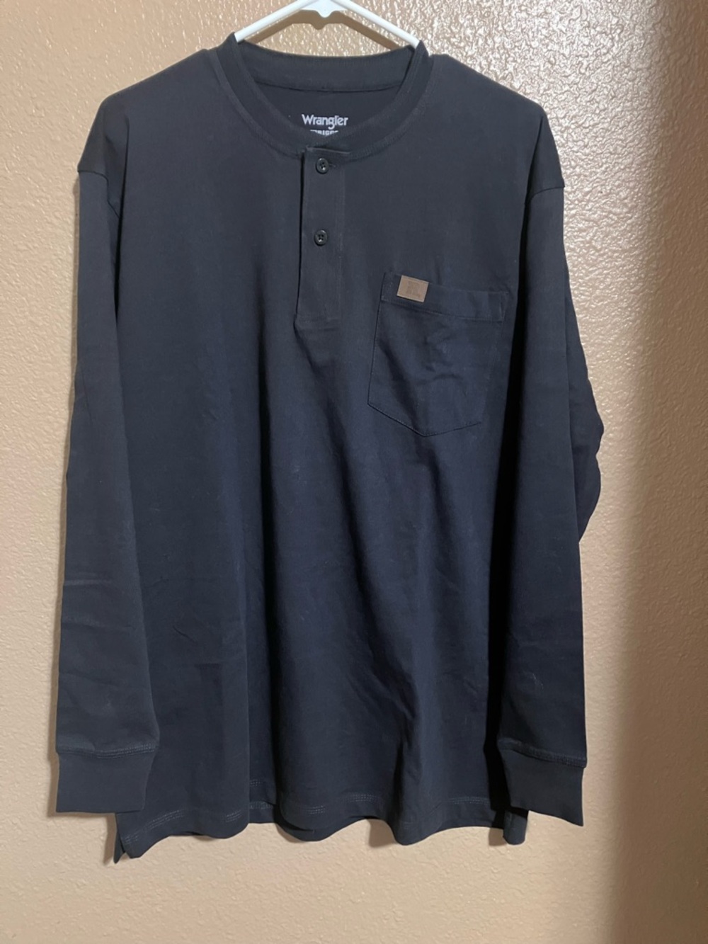Wrangler Black Long-Sleeve Henley with Chest Pocket